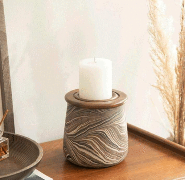 Decor Metal Glass Candle Holder Wooden Ring