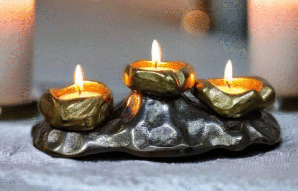 Designer Stone Metal Candle Holder