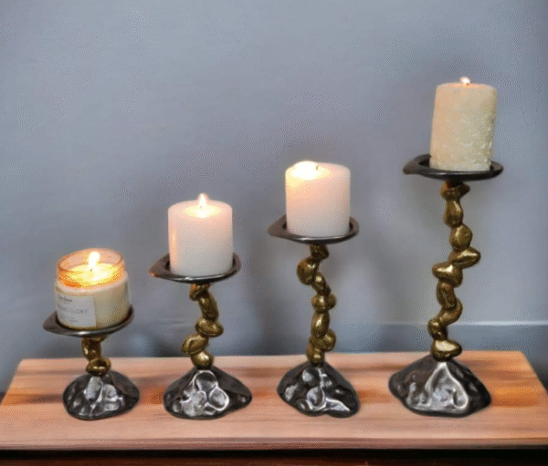 Designer Long Stone Metal Candle Holders