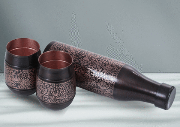 A set of Designer Copper Bottle & 2 glasses