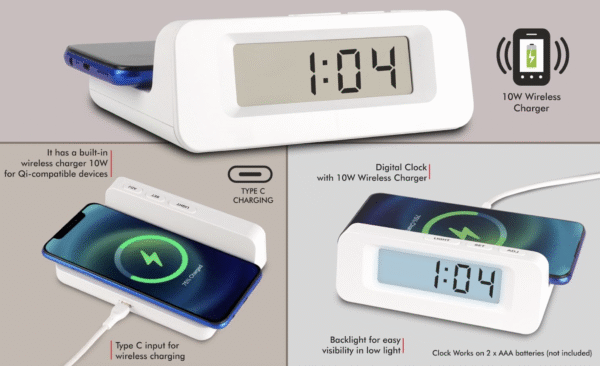 Smart Digital Table Clock with Wireless Charger