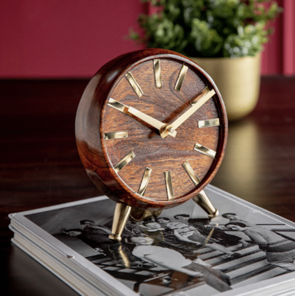 Wooden Analog Table Clock with Legs